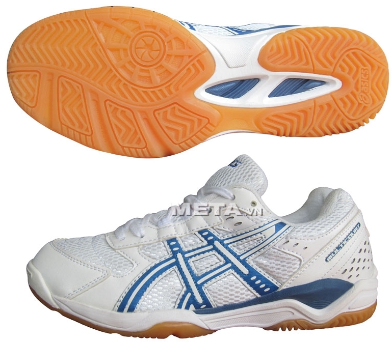 Giầy bóng bàn Asics142 có màu trắng xanh.