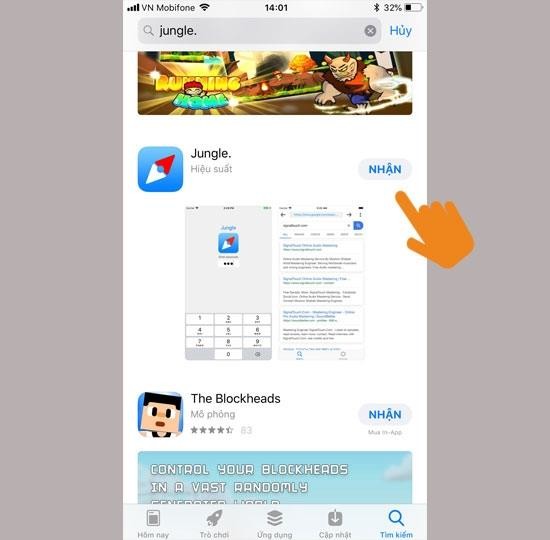 Vào App Store tìm và tải ứng dụng Jungle về máy điện thoại