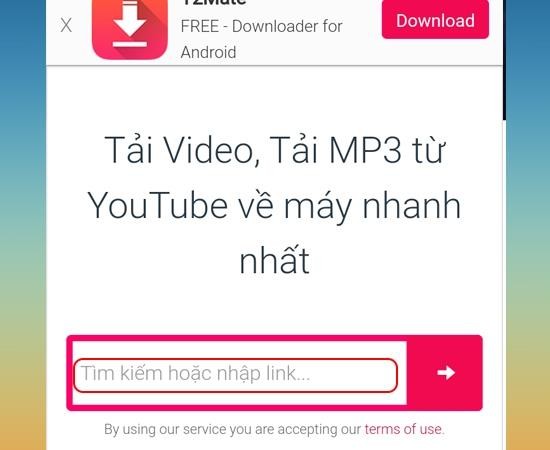 Truy cập website “Y2mate.com” và dán link vào ô “tìm kiếm hoặc nhập link”