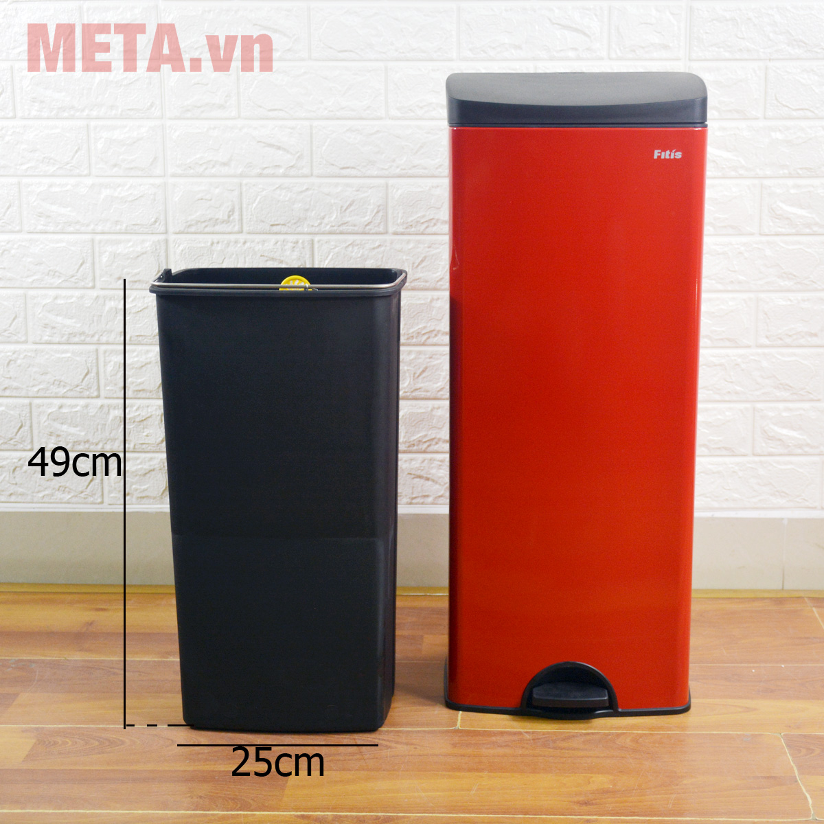 Thùng rác inox đạp vuông lớn Fitis SPL1-906 (22 lít)