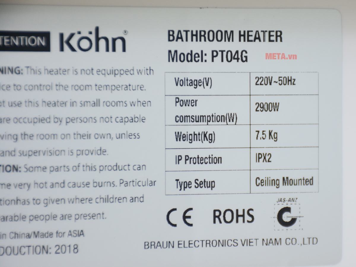 Máy sưởi phòng tắm âm trần Kohn PT04G
