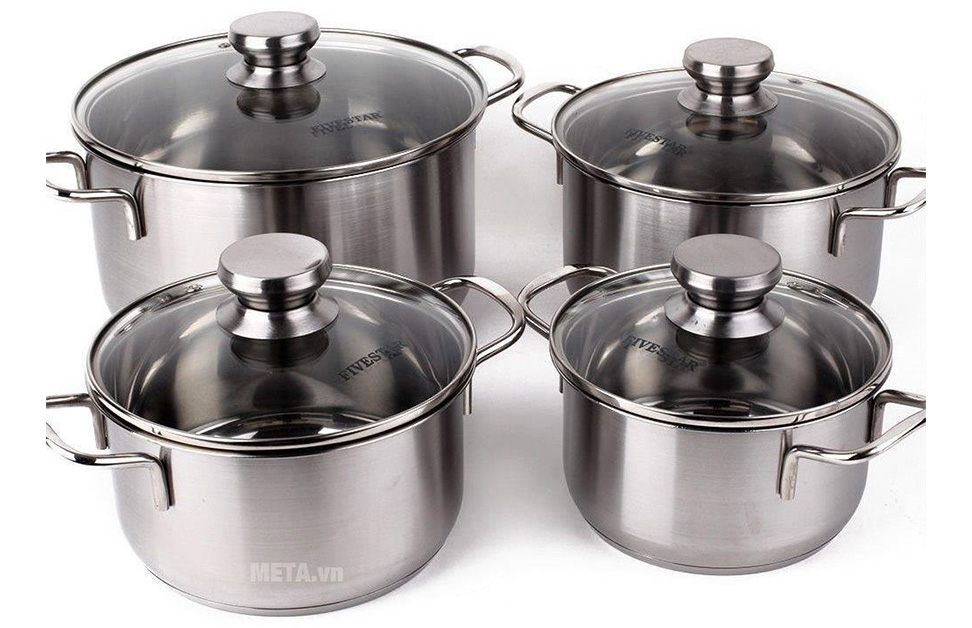 Bộ nồi 4 cái - 3 đáy nắp kính Fivestar FS08CG