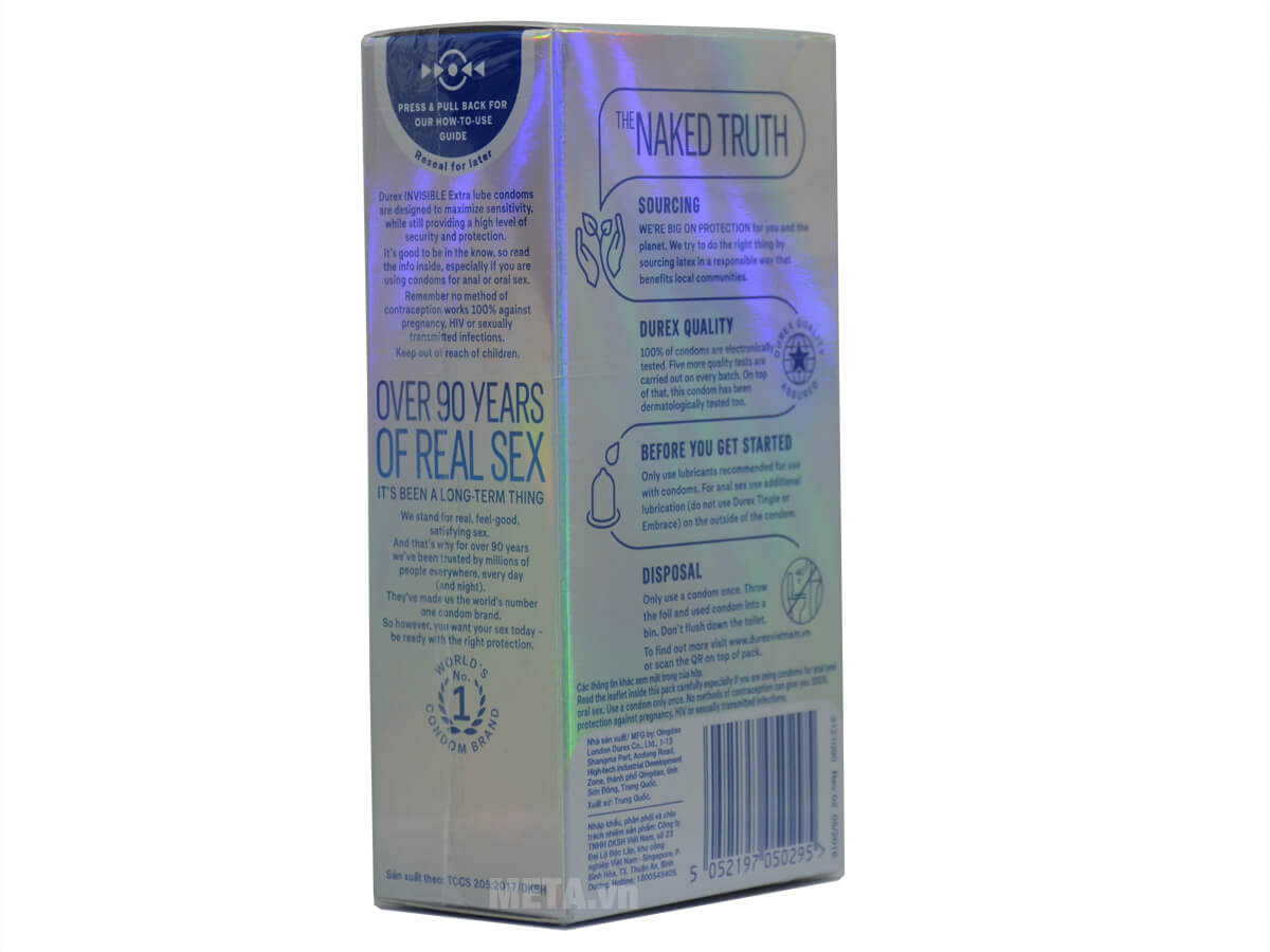 Bao cao su Durex Invisible Extra Lubricated (10 chiếc/hộp)