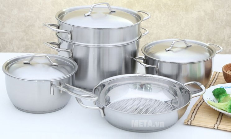 Bộ nồi 5 chiếc - 3 đáy nắp inox Fivestar FS08C