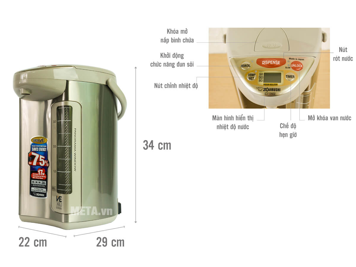 Bình thủy điện Zojirushi CV-DSQ40