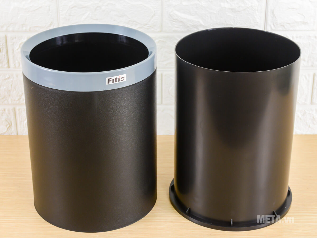 Thùng rác Fitis Dual kiểu Âu ROM3-906 - 10 lít (đen xám)