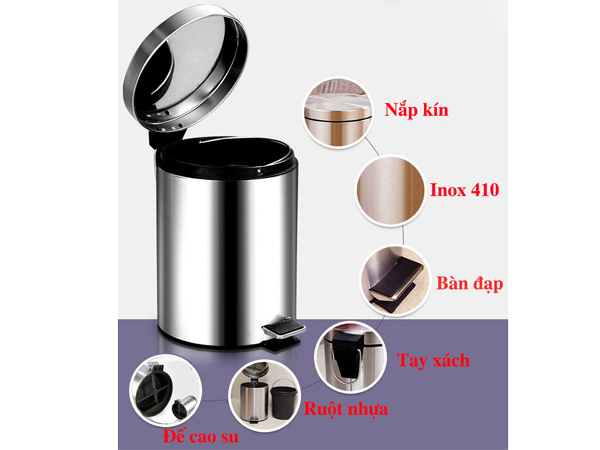 Thùng rác inox đạp chân Paloca 8L