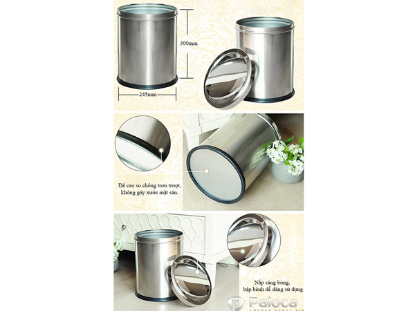 Thùng rác inox nắp lật nhỏ Paloca (Size 250mm x 305mm)