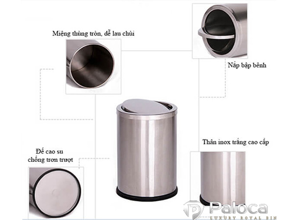 Thùng rác inox nắp lật nhỏ Paloca (Size 250mm x 305mm)