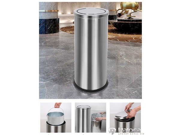 Thùng rác inox trắng nắp lật Paloca (Size 380mm x 700mm)