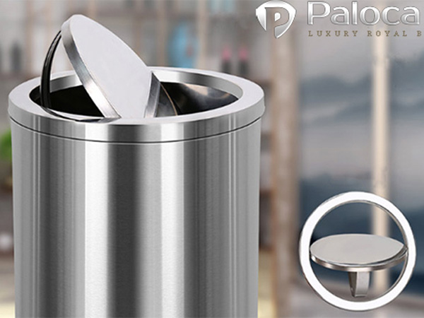 Thùng rác inox trắng nắp lật Paloca (Size 380mm x 700mm)