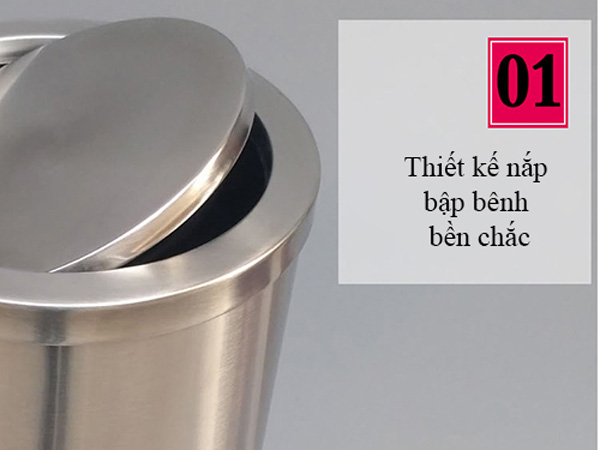 Thùng rác inox trắng nắp lật Paloca (300mm x 600mm)