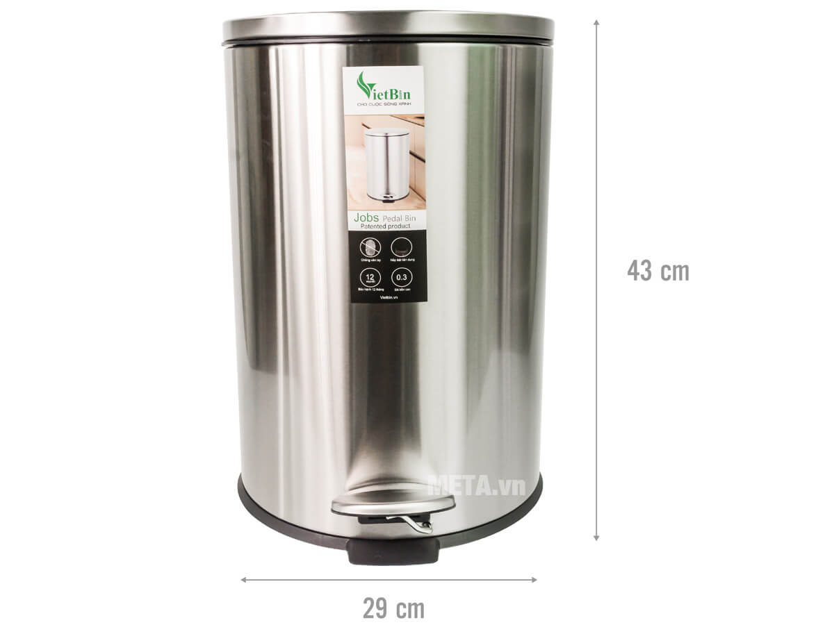 Thùng rác inox đạp chân cao cấp 20 lít Vietbin VB-087- 20L - chống vân tay