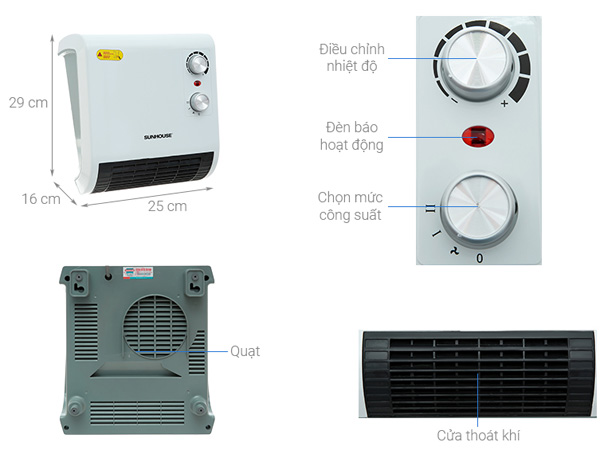Quạt sưởi phòng tắm Sunhouse SHD3816W