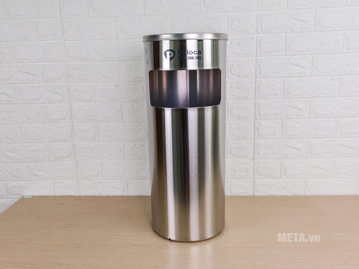 Thùng rác inox tròn có gạt tàn Paloca (250mm x 610mm)