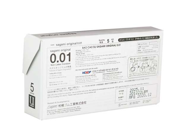 Bao cao su Sagami Original 0.01 siêu mỏng (Hộp 5 chiếc)