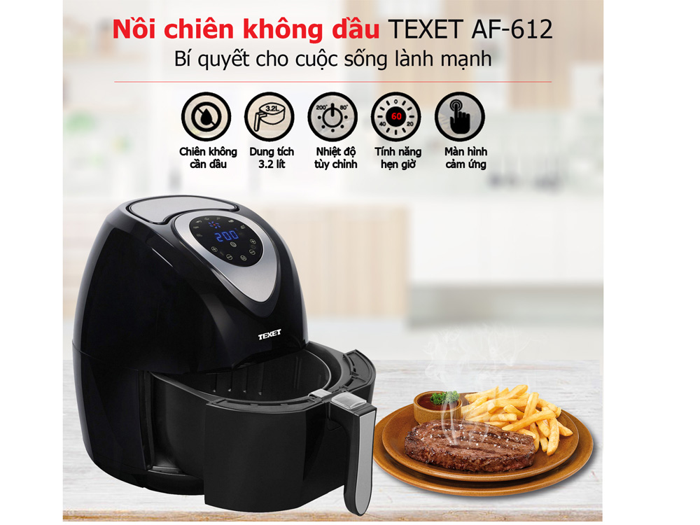 Nồi chiên không dầu Texet AF-612 dung tích 3.2 lít