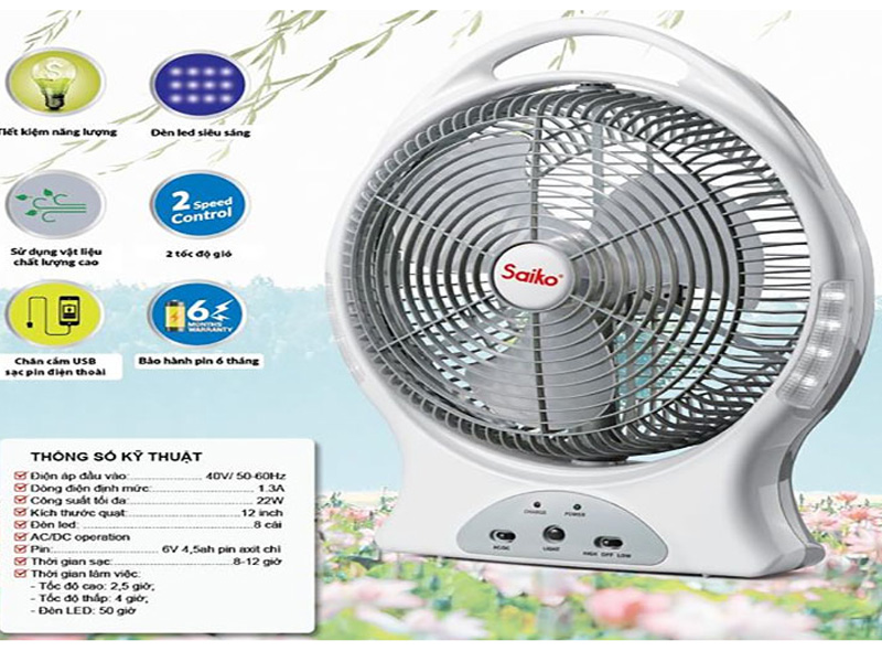 Quạt sạc tích điện Saiko CR-613