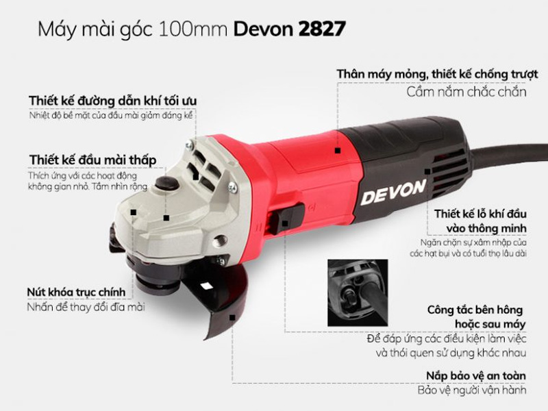 Máy mài góc 100mm Devon 2827-7-100 (Công tắc hông)