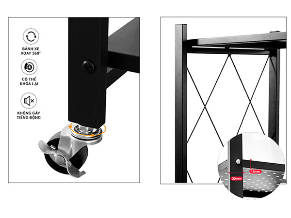 Kệ để đồ gấp gọn đa năng sơn tĩnh điện cao cấp 3 tầng Vando