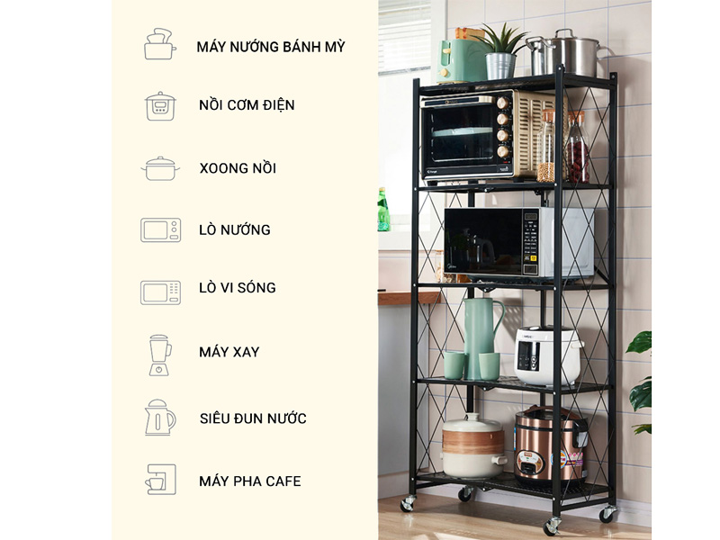 Kệ để đồ gấp gọn đa năng sơn đen cao cấp 5 tầng Vando 4403
