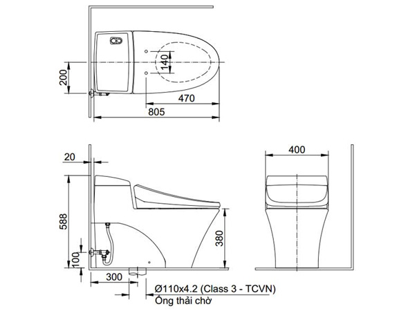 Bồn cầu nắp rửa điện tử Inax AC-1008R CW-H17VN/BW1