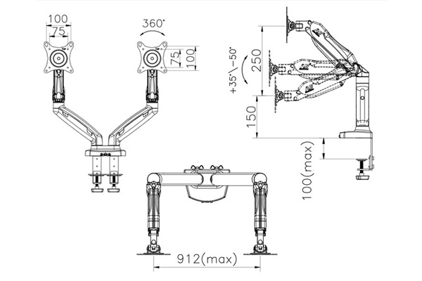 Giá treo 2 màn hình máy tính North Bayou F160 (17