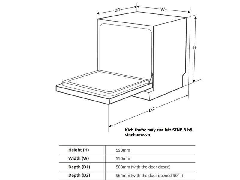Máy rửa bát 8 bộ Sine SNP8-3802E