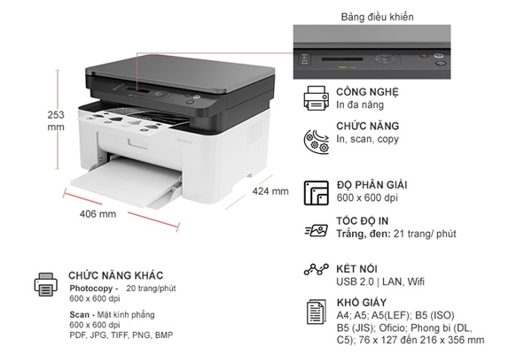 Máy in Laser trắng đen đa năng HP LaserJet Pro MFP 135W (In/Copy/Scan/Wifi)_4ZB83A