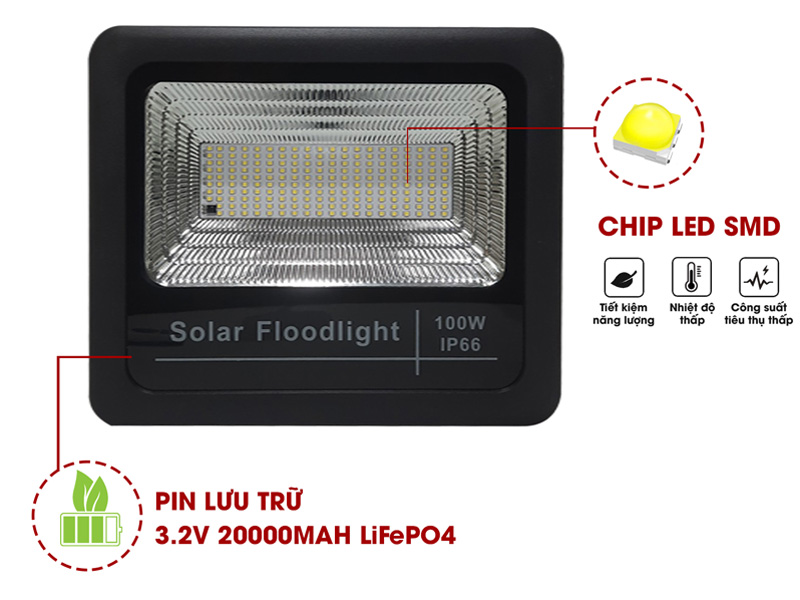 Đèn Solar LED năng lượng mặt trời CET-108100C-100W (chiếu sáng 230m2)