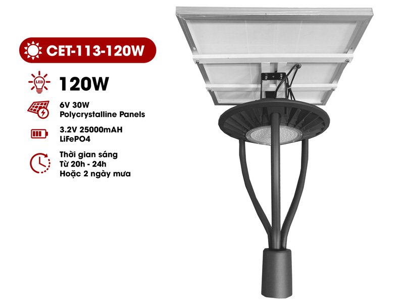 Đèn năng lượng mặt trời Solar CET-113-120W (chiếu sáng 200m2)