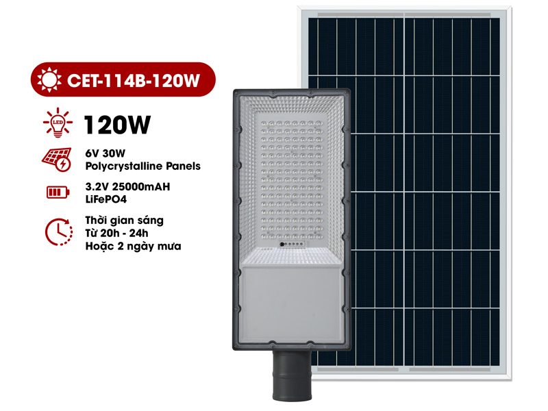 Đèn năng lượng mặt trời Solar CET-114B-120W (chiếu sáng 270m2)
