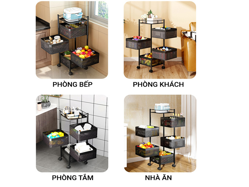 Kệ xoay để đồ thông minh sơn đen 4 tầng Vando 4702