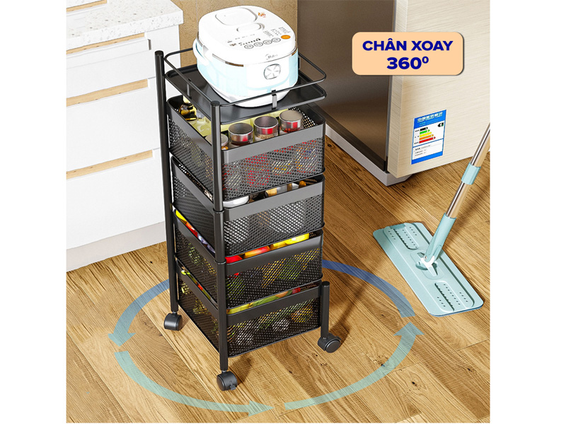 Kệ xoay để đồ thông minh sơn đen 4 tầng Vando 4702