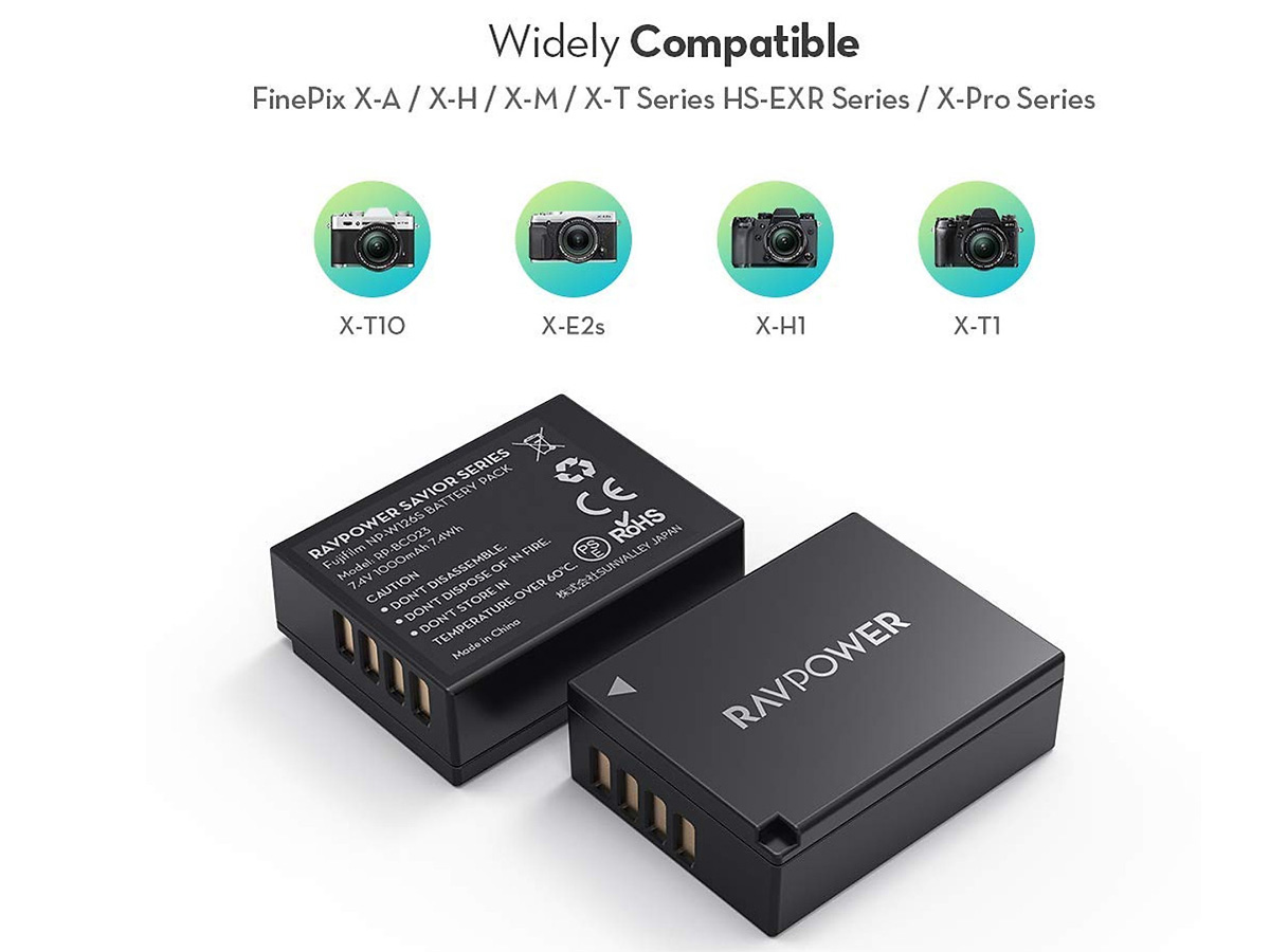 Bộ 2 pin và đế sạc kép RAVPower RP-BC023 (Tương thích Fujifilm NP-W126S, FinePix X-A5...)