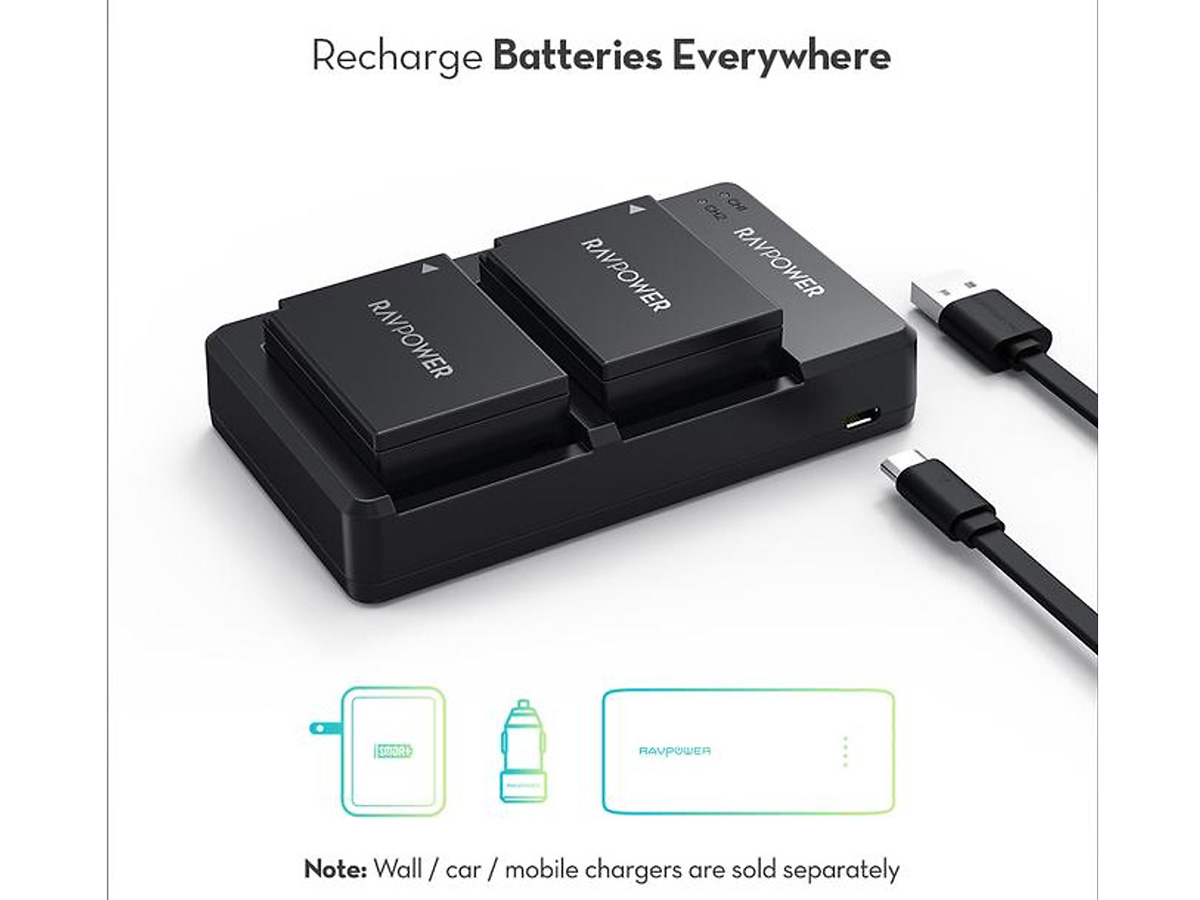 Bộ 2 pin và đế sạc kép RAVPower RP-BC023 (Tương thích Fujifilm NP-W126S, FinePix X-A5...)