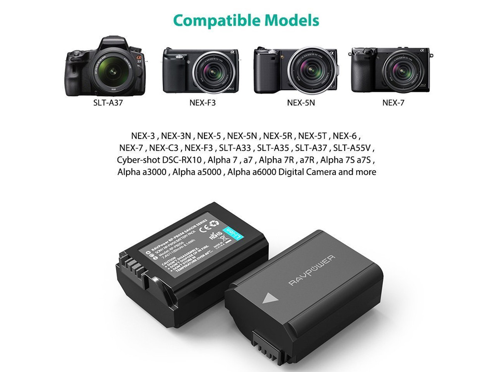 Bộ pin sạc máy ảnh Sony NP FW50 1.100mAh Ravpower RP-PB056