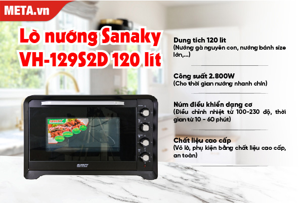 Lò nướng Sanaky VH-129S2D 120 lít màu đen