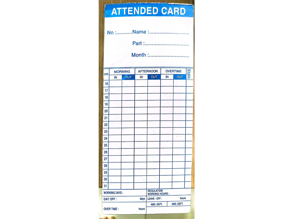 Thẻ giấy chấm công (dày) dùng cho máy in búa - 100 chiếc/cọc