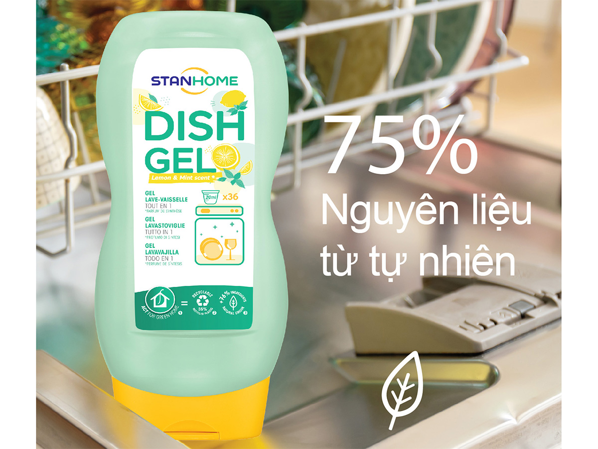Gel rửa bát chuyên dụng cho máy rửa bát hương chanh bạc hà All in One Stanhome Dish Gel 720ml