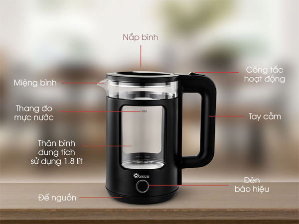 Ấm siêu tốc 1.8 lít Sowun SW 1609