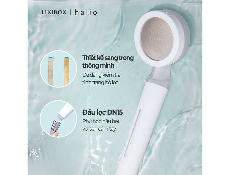 Vòi sen lọc nước khử Clo ngừa mụn lưng tăng áp Halio Beautifying Shower Head