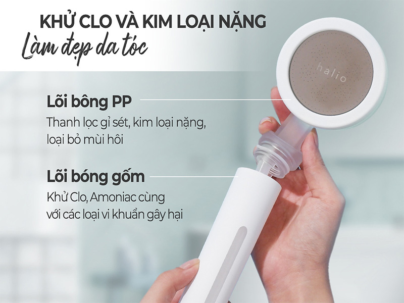 Vòi sen lọc nước khử Clo ngừa mụn lưng tăng áp Halio Beautifying Shower Head