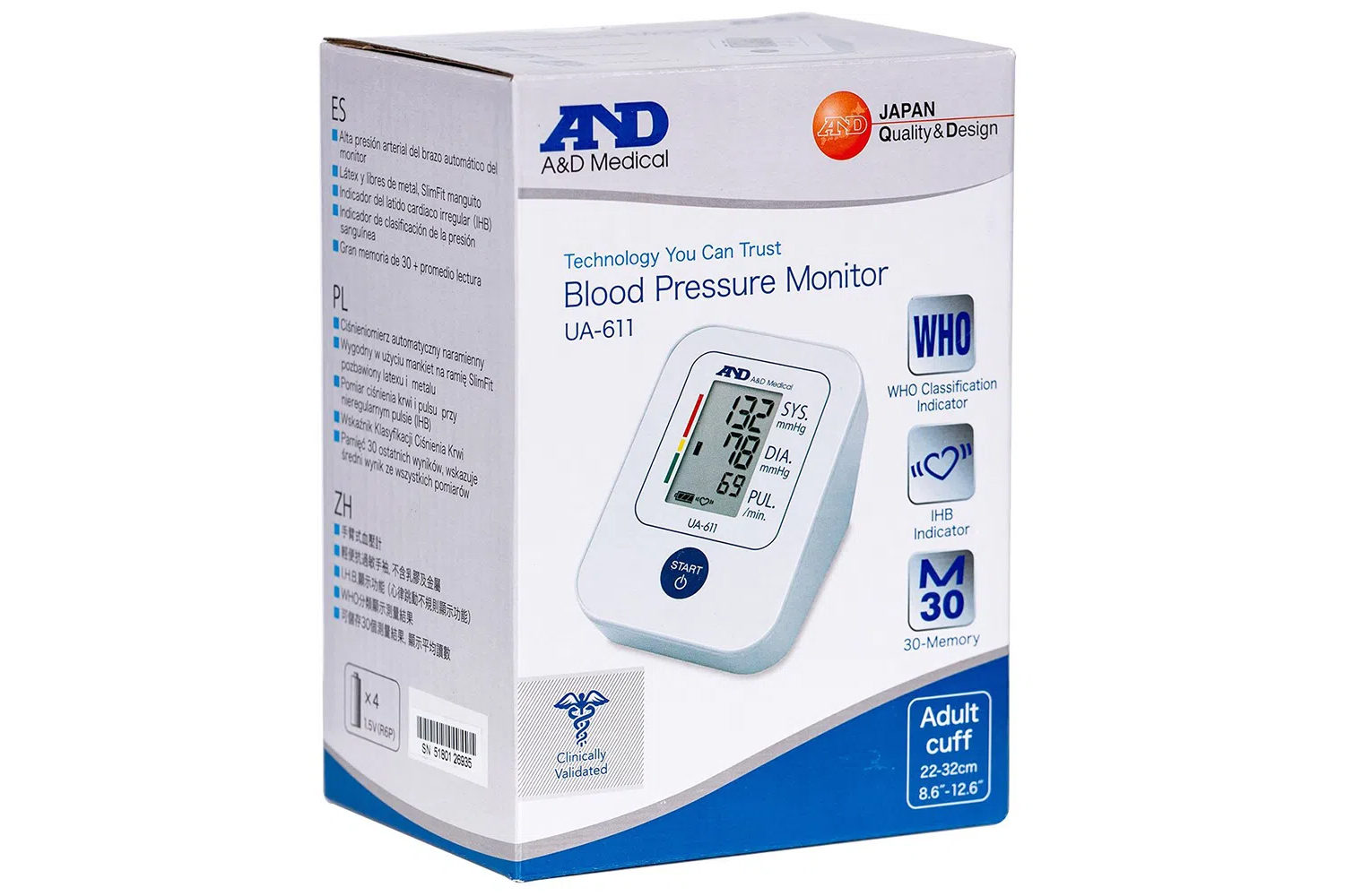 Máy đo huyết áp bắp tay tự động A&D Medical UA-611
