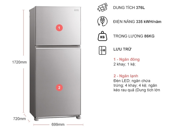 Tủ lạnh Mitsubishi Electric Inverter 376 lít MR-FX47EN-GSL-V
