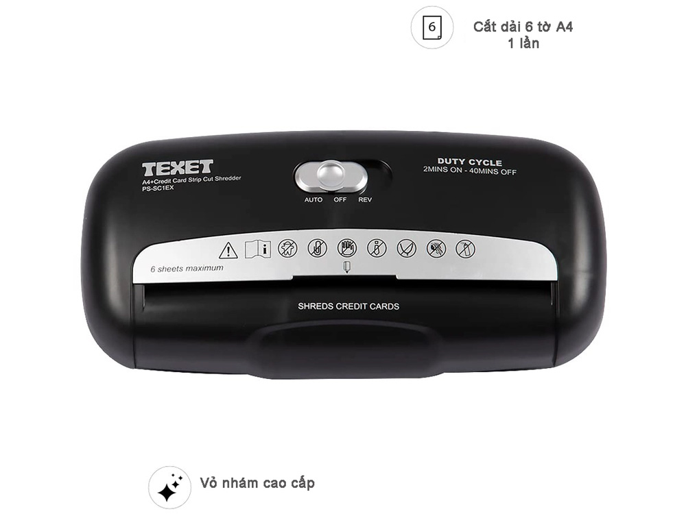 Máy huỷ tài liệu 10L Texet PS-SC1EX (có chức năng nhả kẹt giấy)
