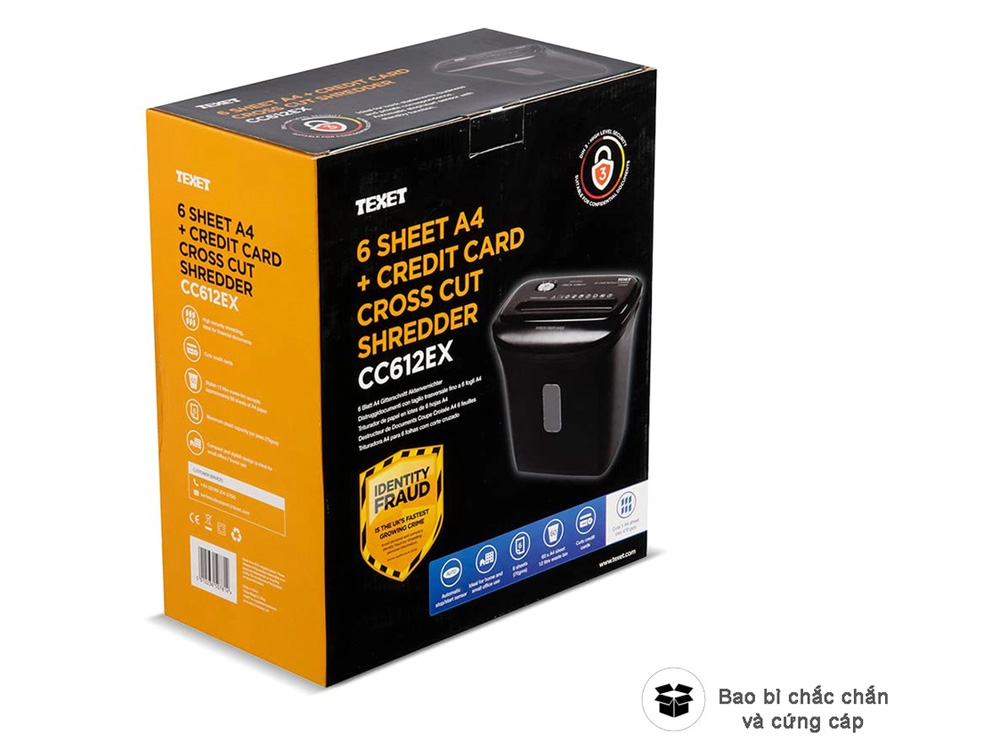 Máy hủy tài liệu 12L Texet CC612EX (có chức năng nhả kẹt giấy)