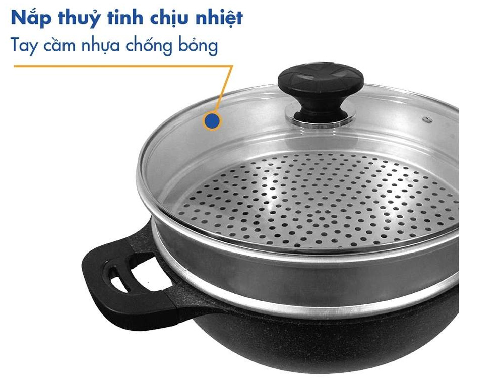 Chảo sâu 2 quai, xửng hấp Korea King KW-32MSI