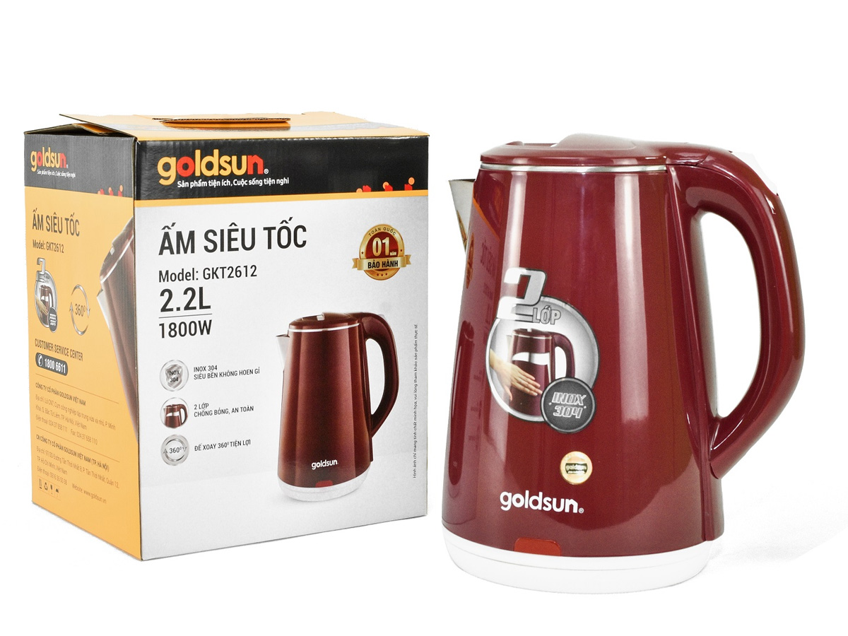 Ấm siêu tốc 2 lớp Goldsun GKT2612