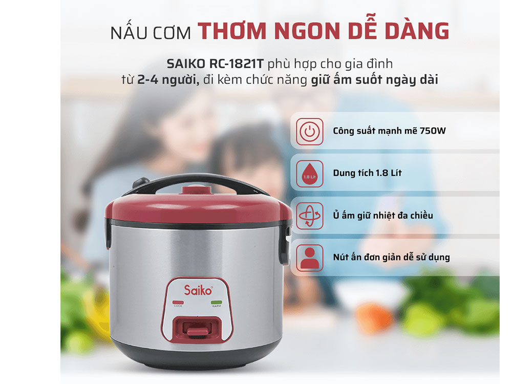 Nồi cơm điện Saiko RC-1821T 1.8 lít